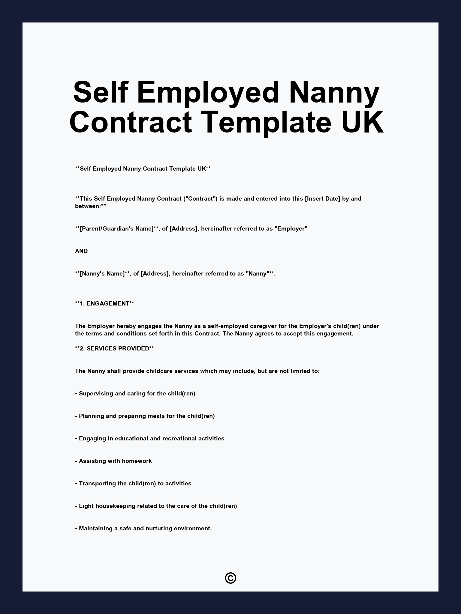 Self Employed Nanny Contract Template UK