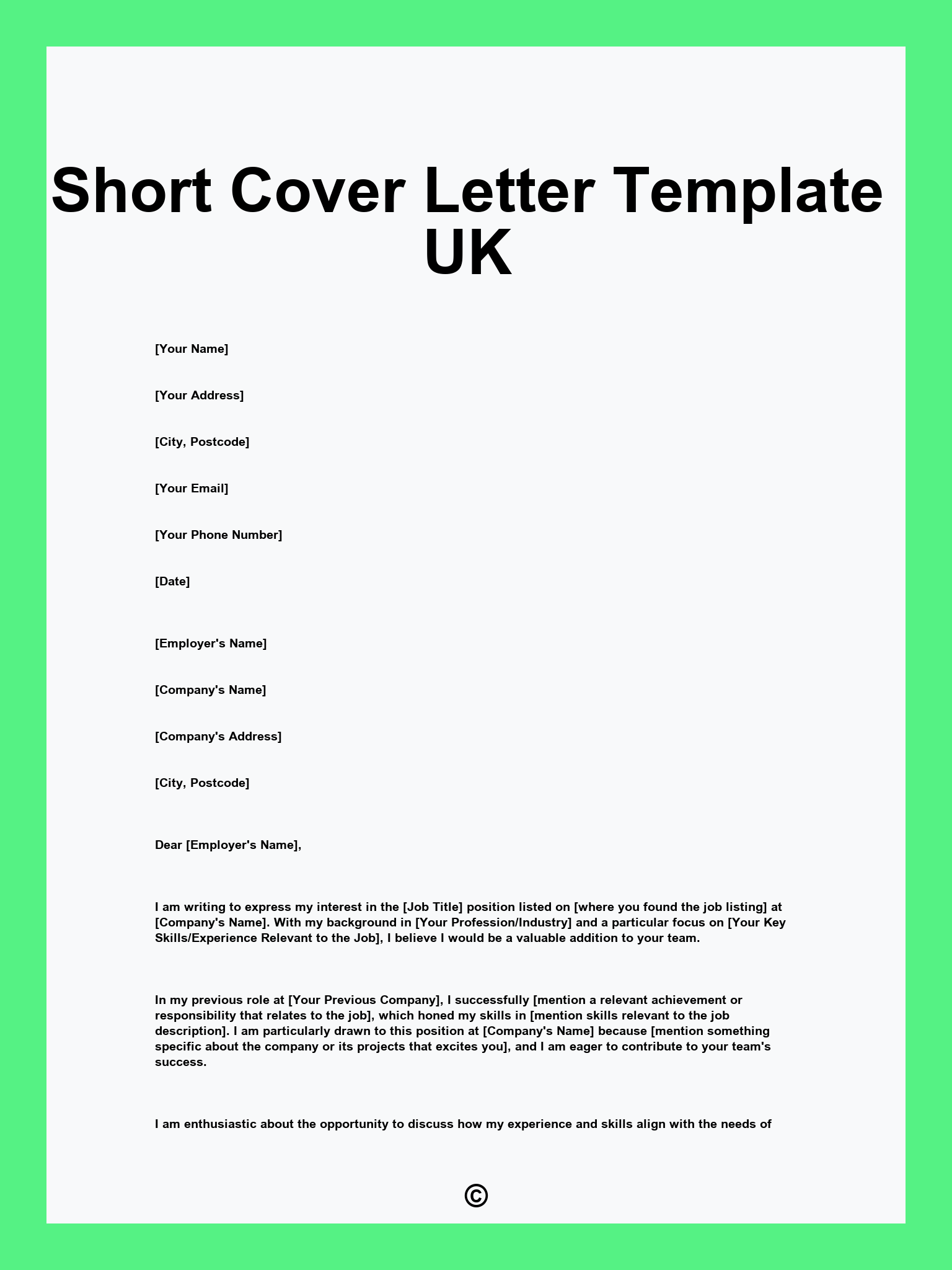 Short Cover Letter Template UK
