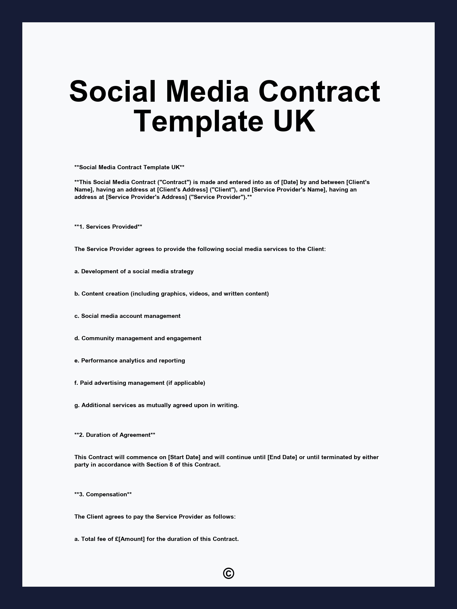 Social Media Contract Template UK