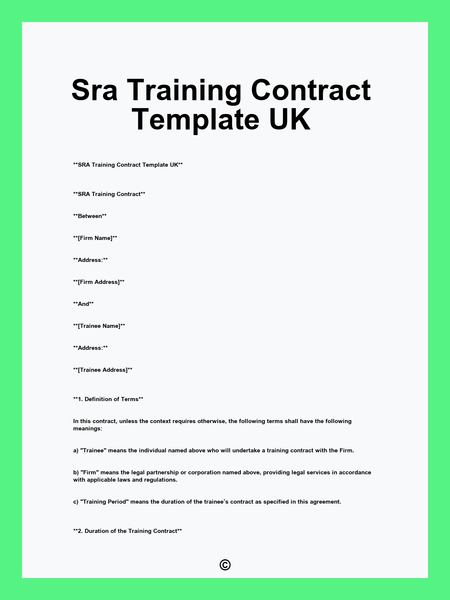 Sra Training Contract Template UK