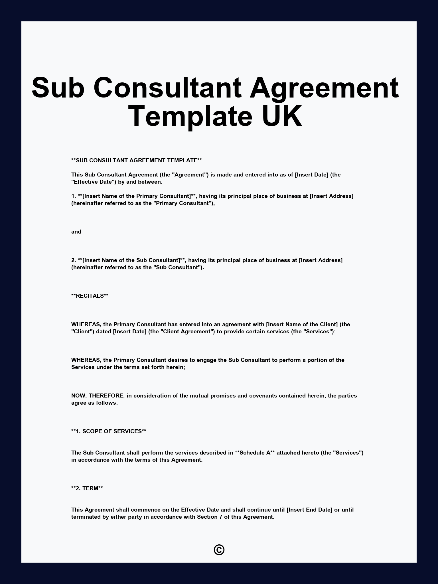Sub Consultant Agreement Template UK