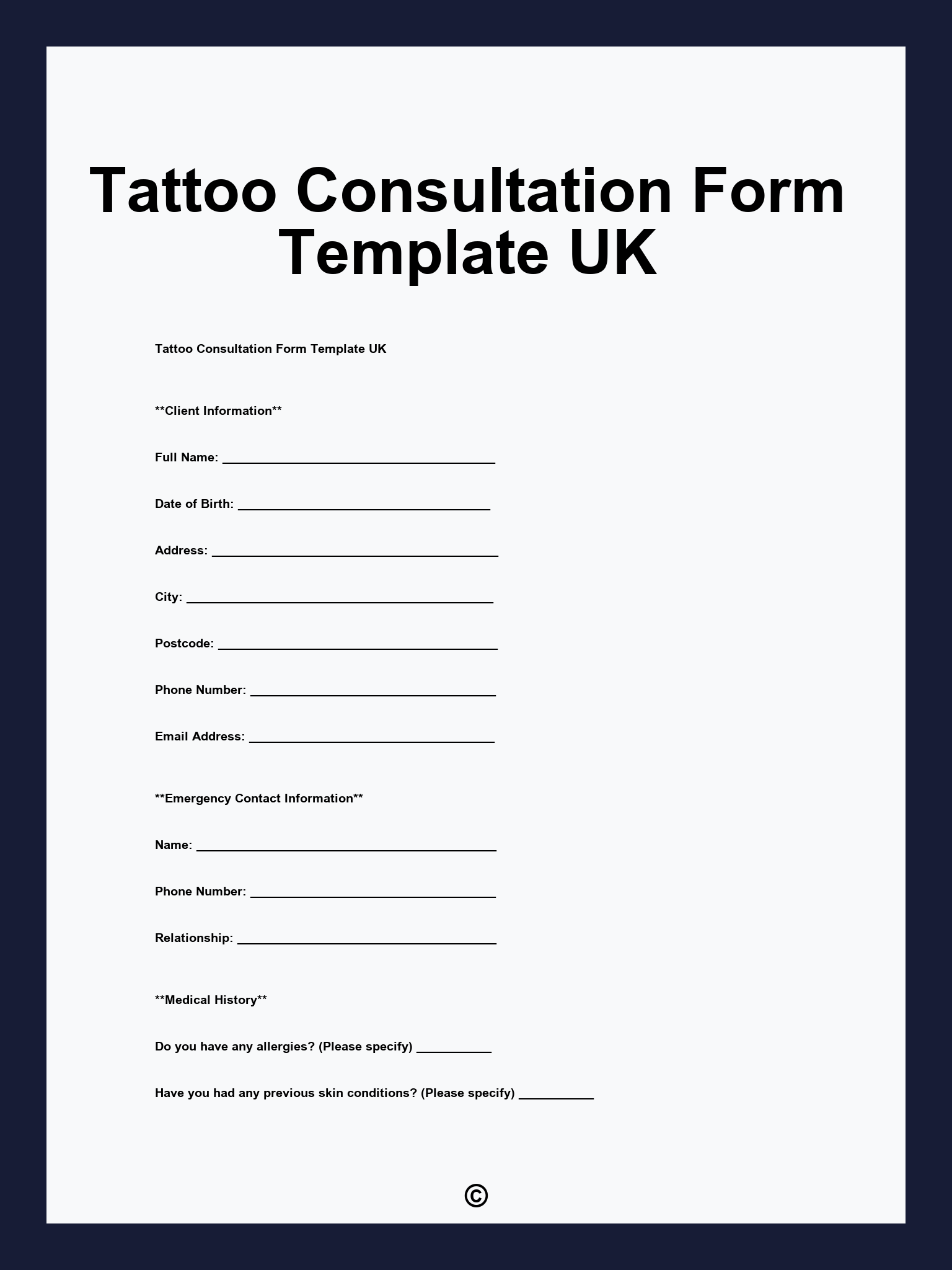 Tattoo Consultation Form Template UK