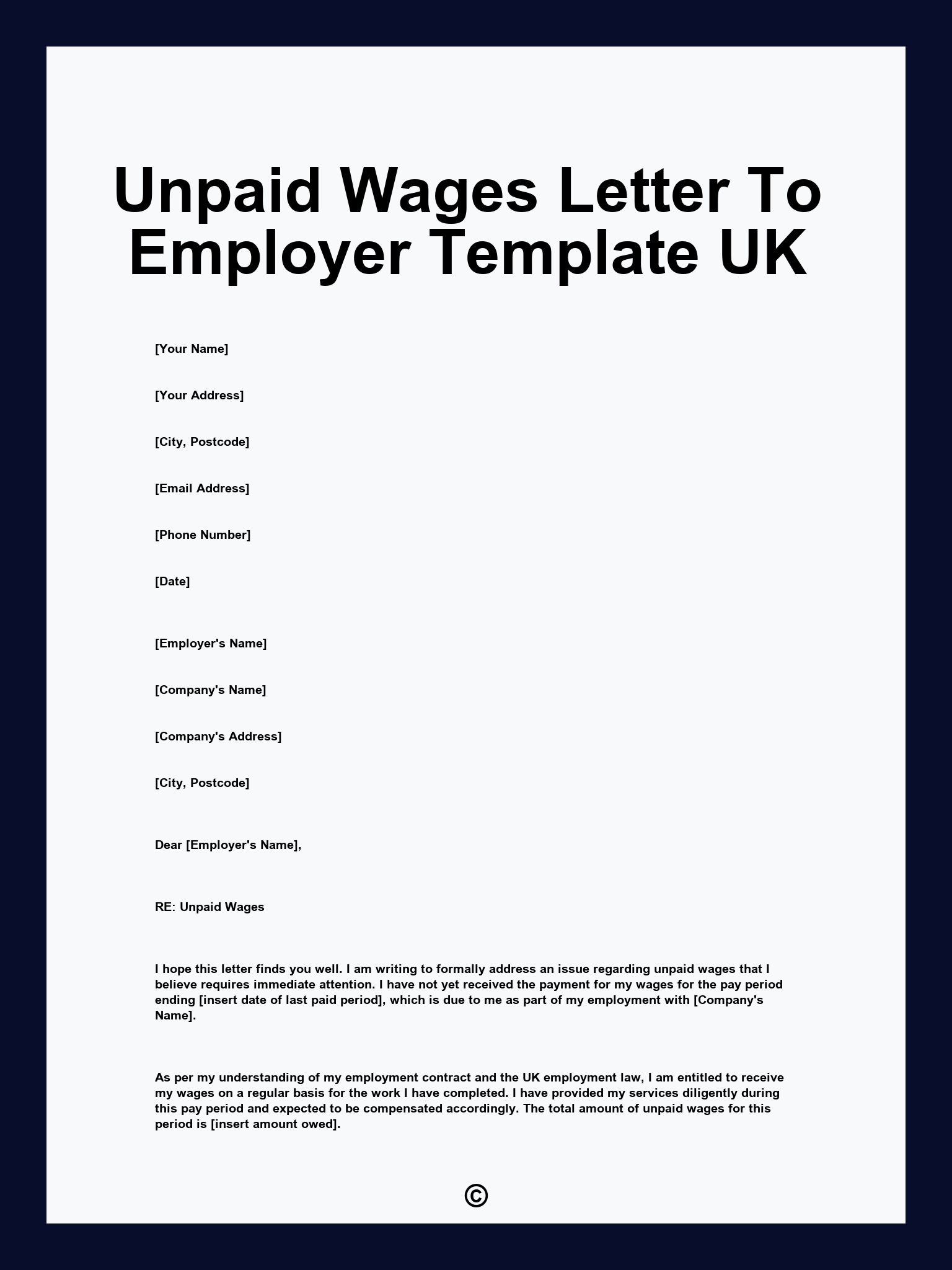 Unpaid Wages Letter To Employer Template UK