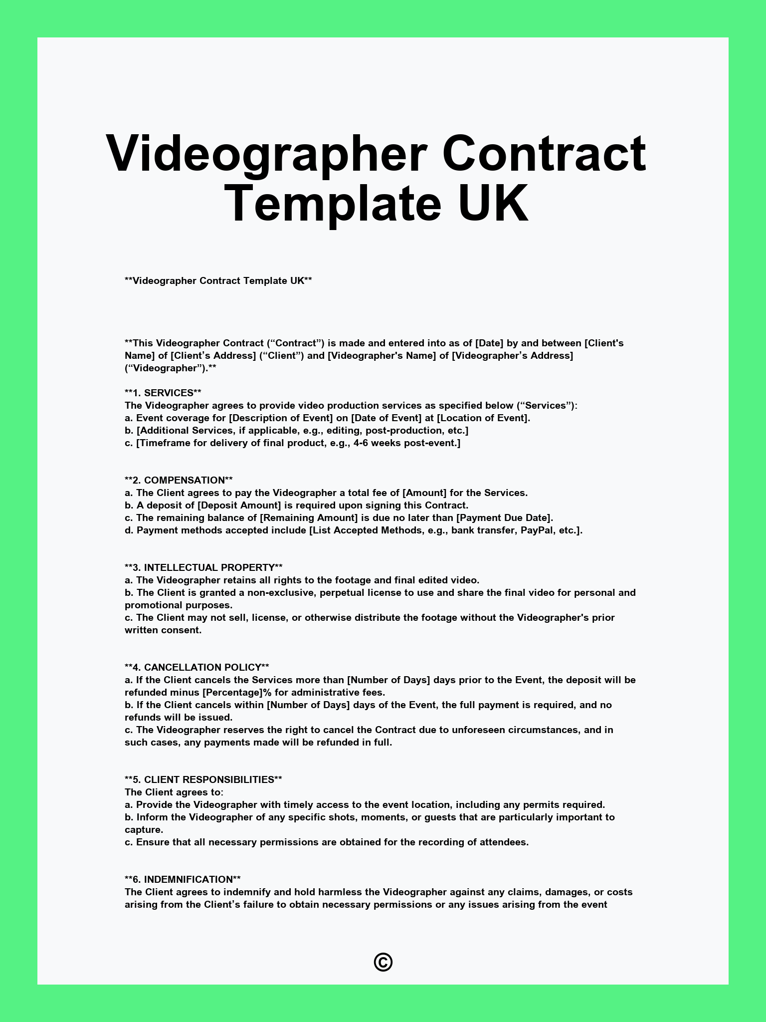 Videographer Contract Template UK