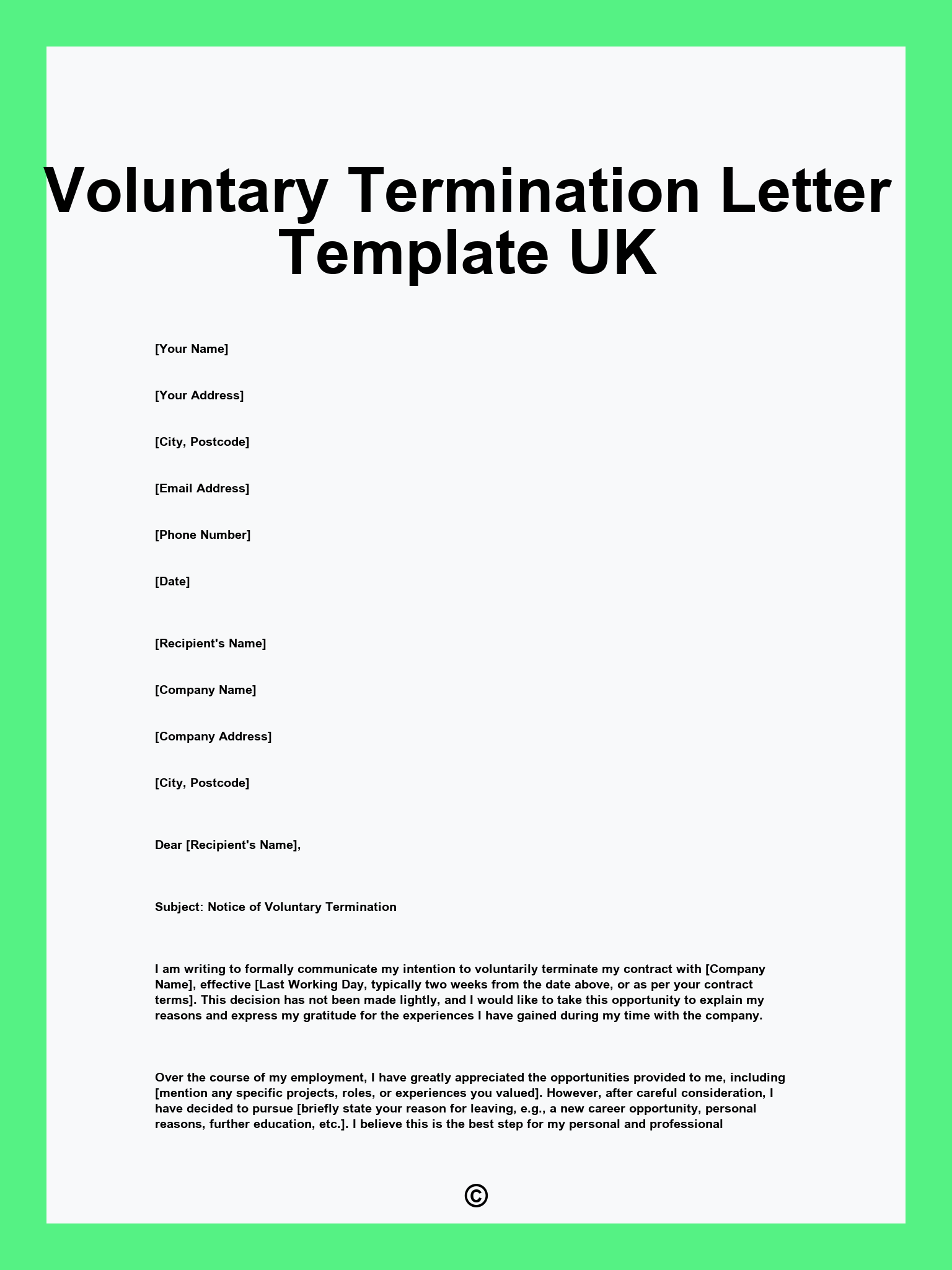 Voluntary Termination Letter Template UK